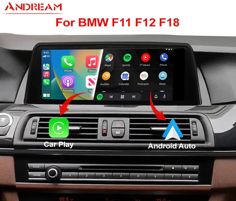 Andream 10.25” wireless Apple CarPlay & Android Auto display BMW 5 F10