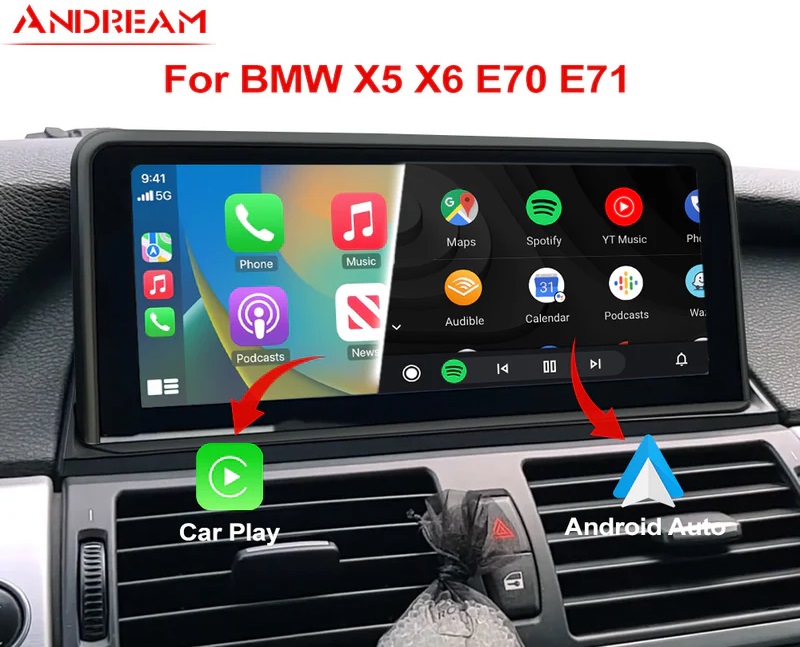 Andream 10.25” wireless Apple CarPlay & Android Auto display BMW X5 & X6 E70 E71 E72
