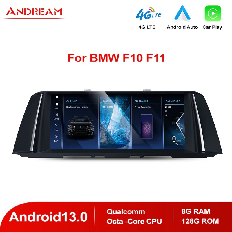 Andream 10.25” Android screen with Apple CarPlay & Android Auto for BMW 5 F10